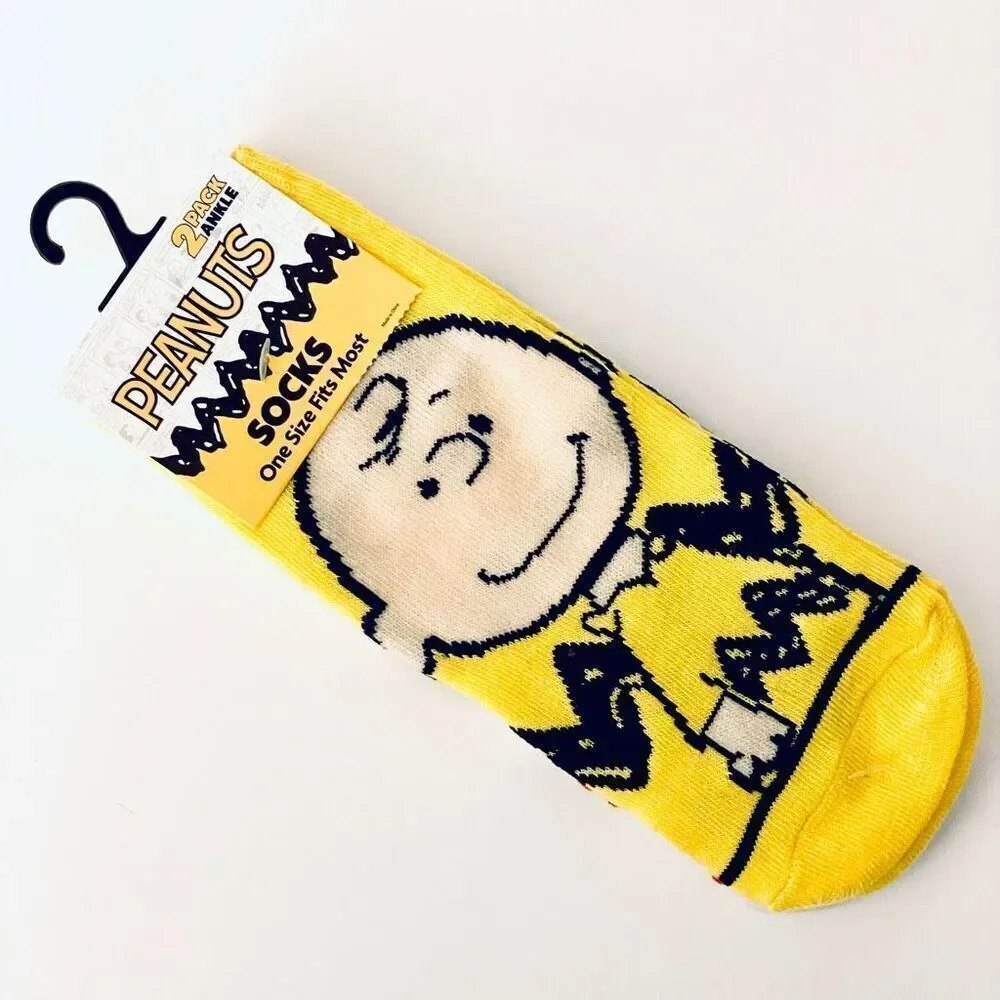 NWT Gorgeous 2 Pack Peanuts OSFM SNOOPY & Charlie Brown White Yellow Ankle Socks